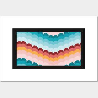 Bargello scallop waves turquoise coral Posters and Art